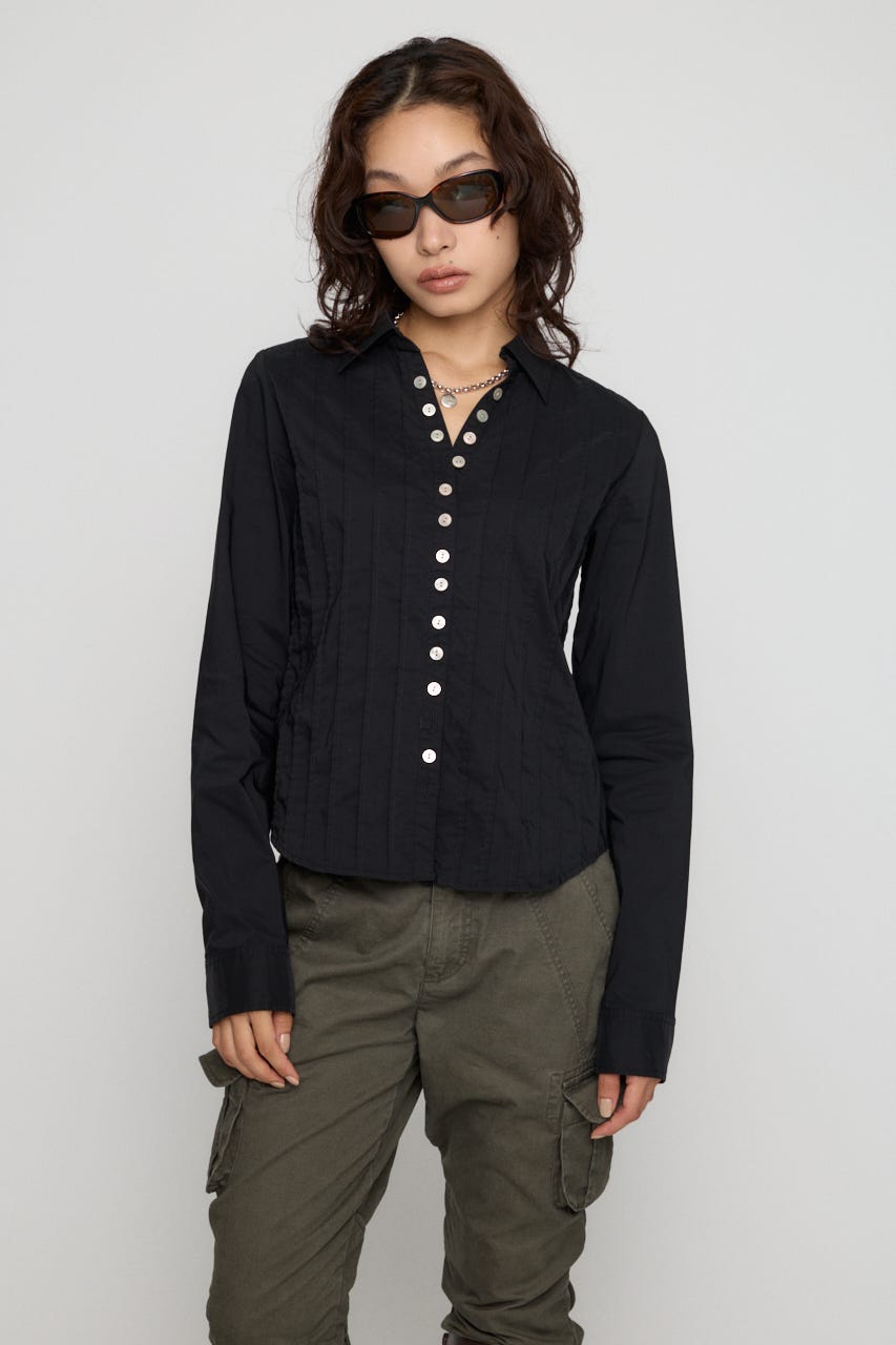 PIN TUCK BUTTON シャツ BLK FREE