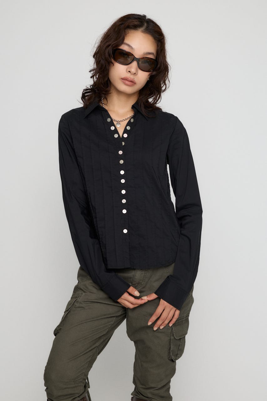 PIN TUCK BUTTON シャツ BLK FREE