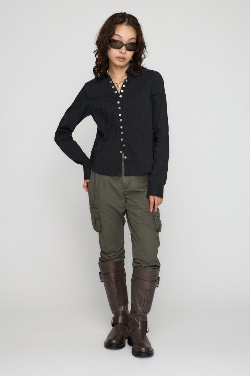 PIN TUCK BUTTON シャツ BLK FREE