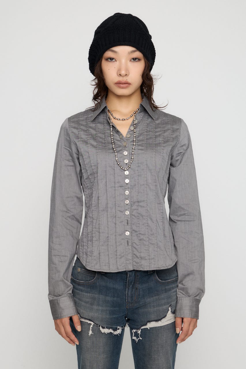 PIN TUCK BUTTON シャツ GRY FREE