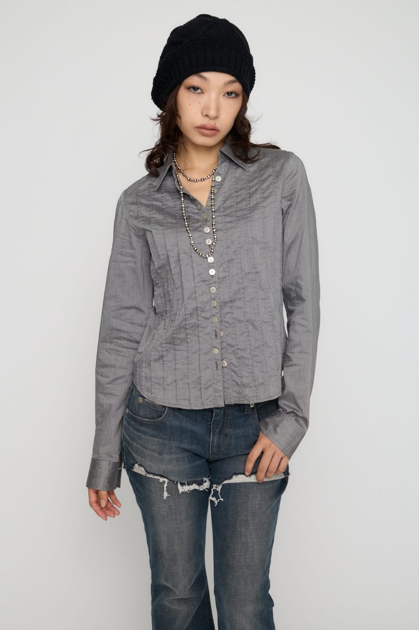 PIN TUCK BUTTON シャツ GRY FREE