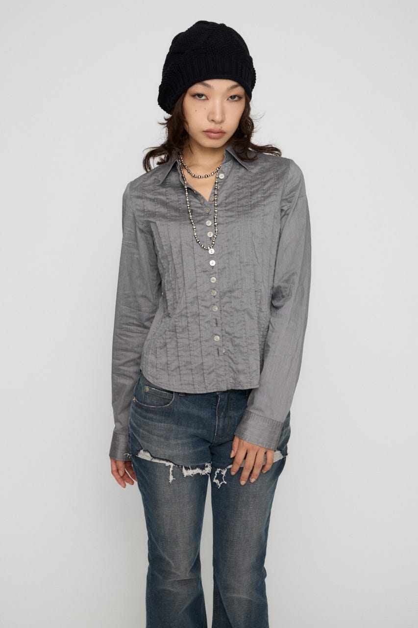 PIN TUCK BUTTON シャツ GRY FREE