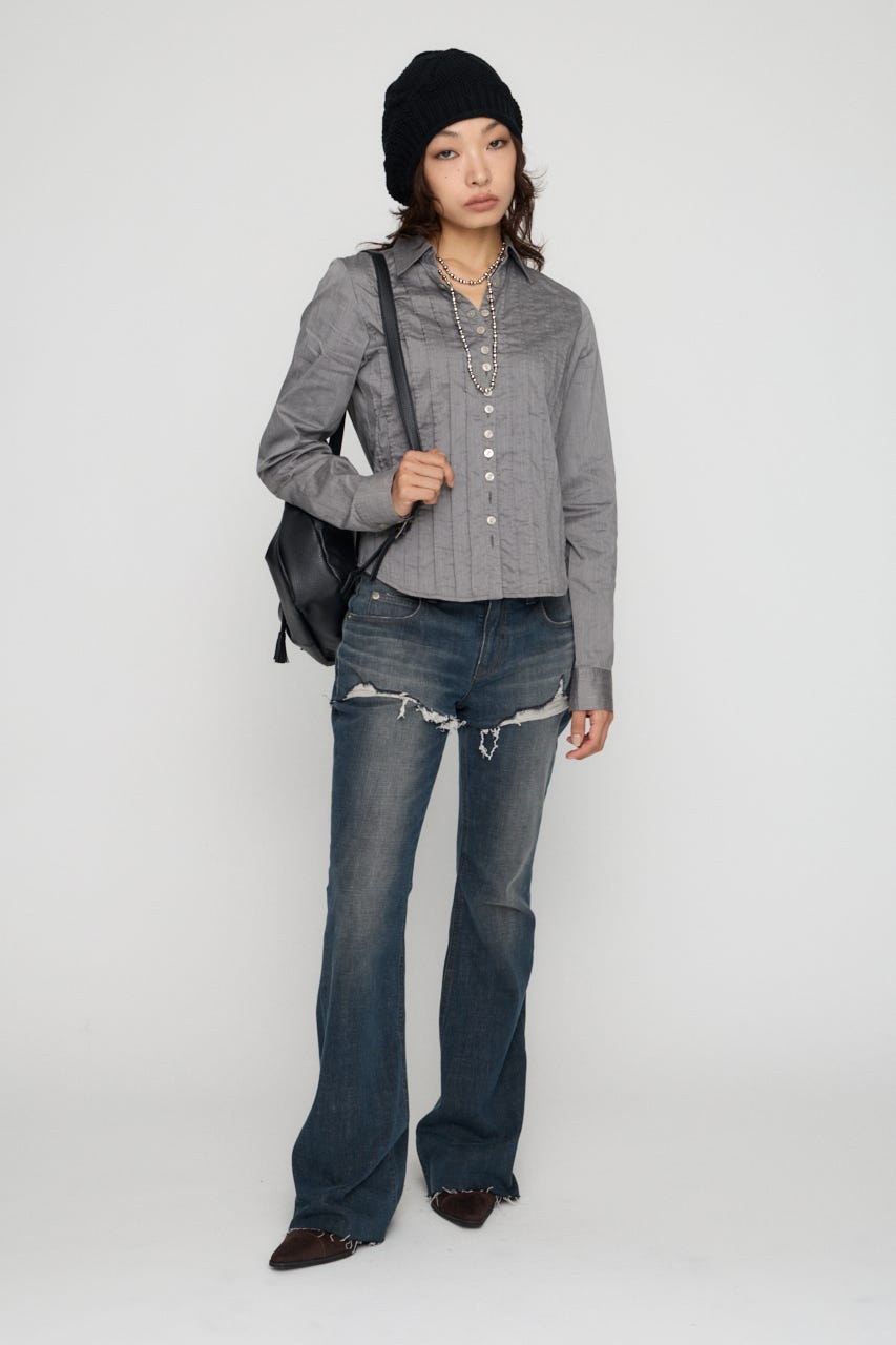 PIN TUCK BUTTON シャツ GRY FREE