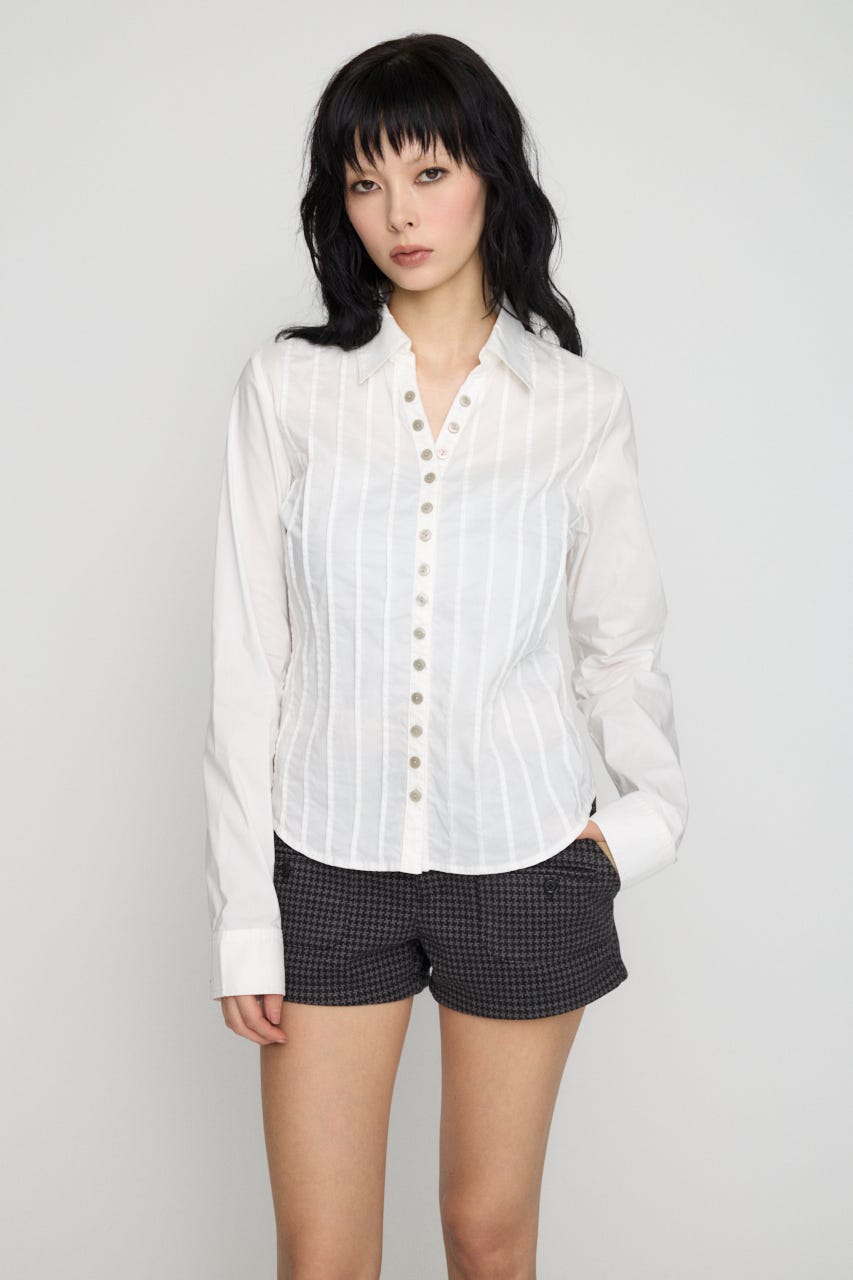 PIN TUCK BUTTON シャツ WHT FREE