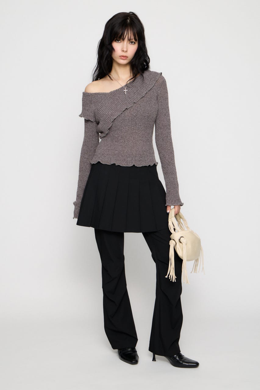 PLEATS LAYERED 2PIECE パンツ BLK S