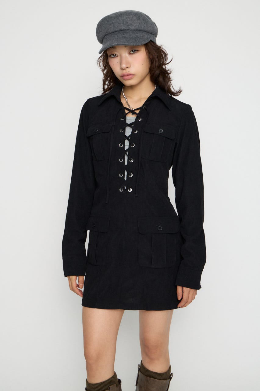 LAGUA GEM | LACE UP CORDUROY ミニワンピース (ワンピース(ミニ