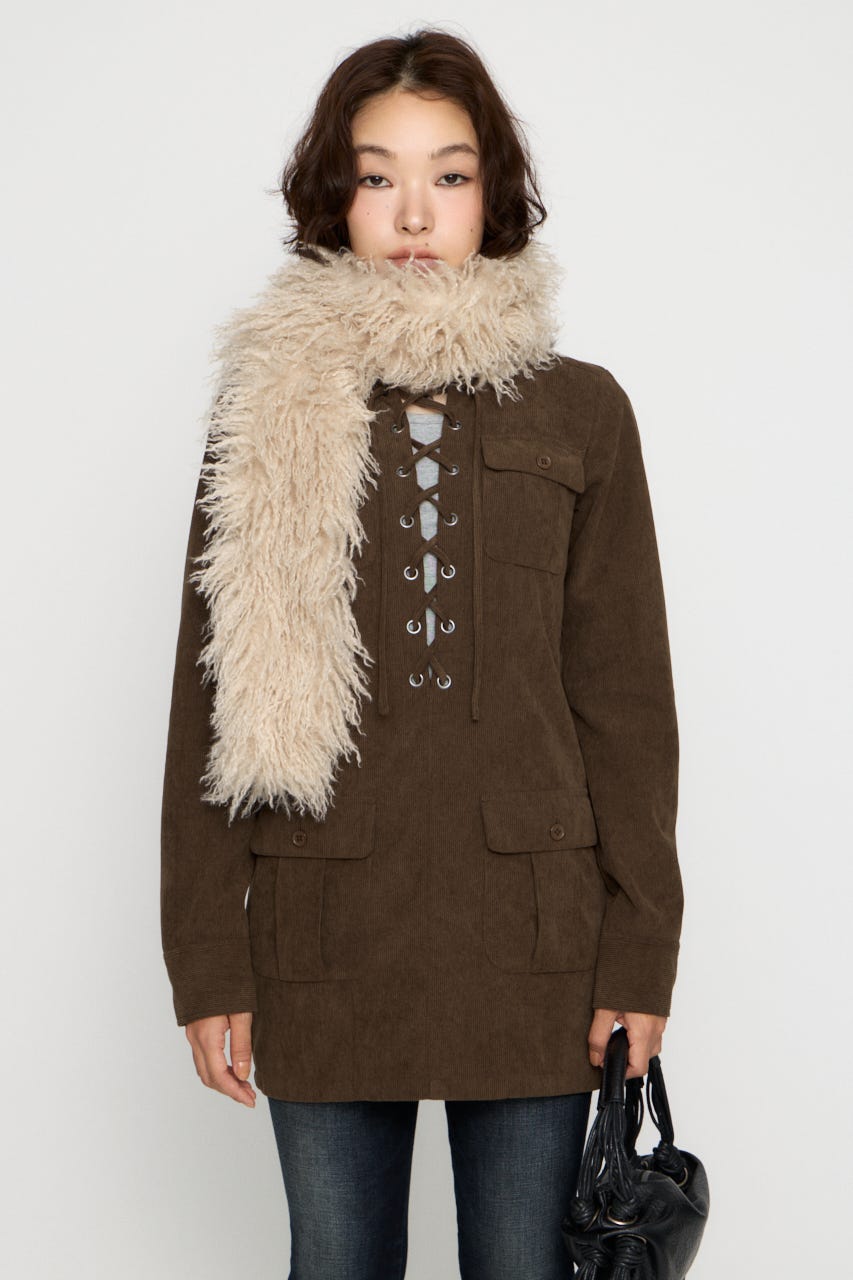 LACE UP CORDUROY ミニワンピース BRN S