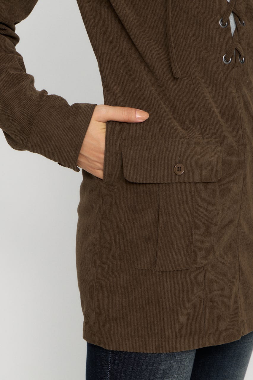 LACE UP CORDUROY ミニワンピース BRN S