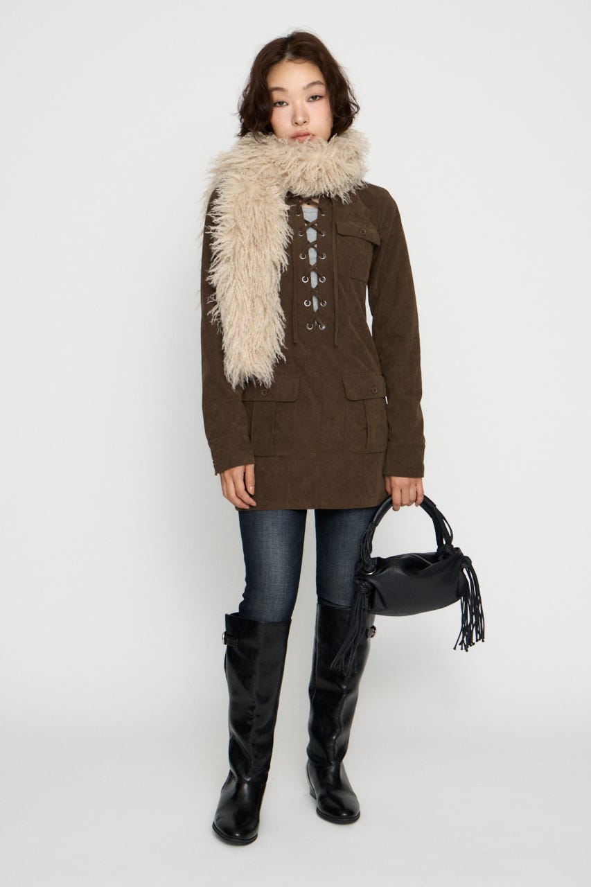 LACE UP CORDUROY ミニワンピース BRN S