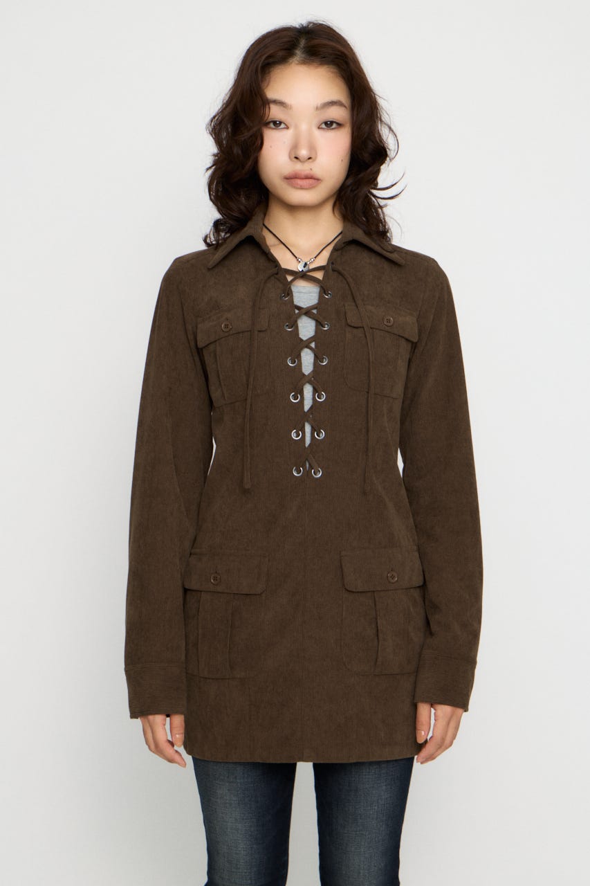 LACE UP CORDUROY ミニワンピース BRN S
