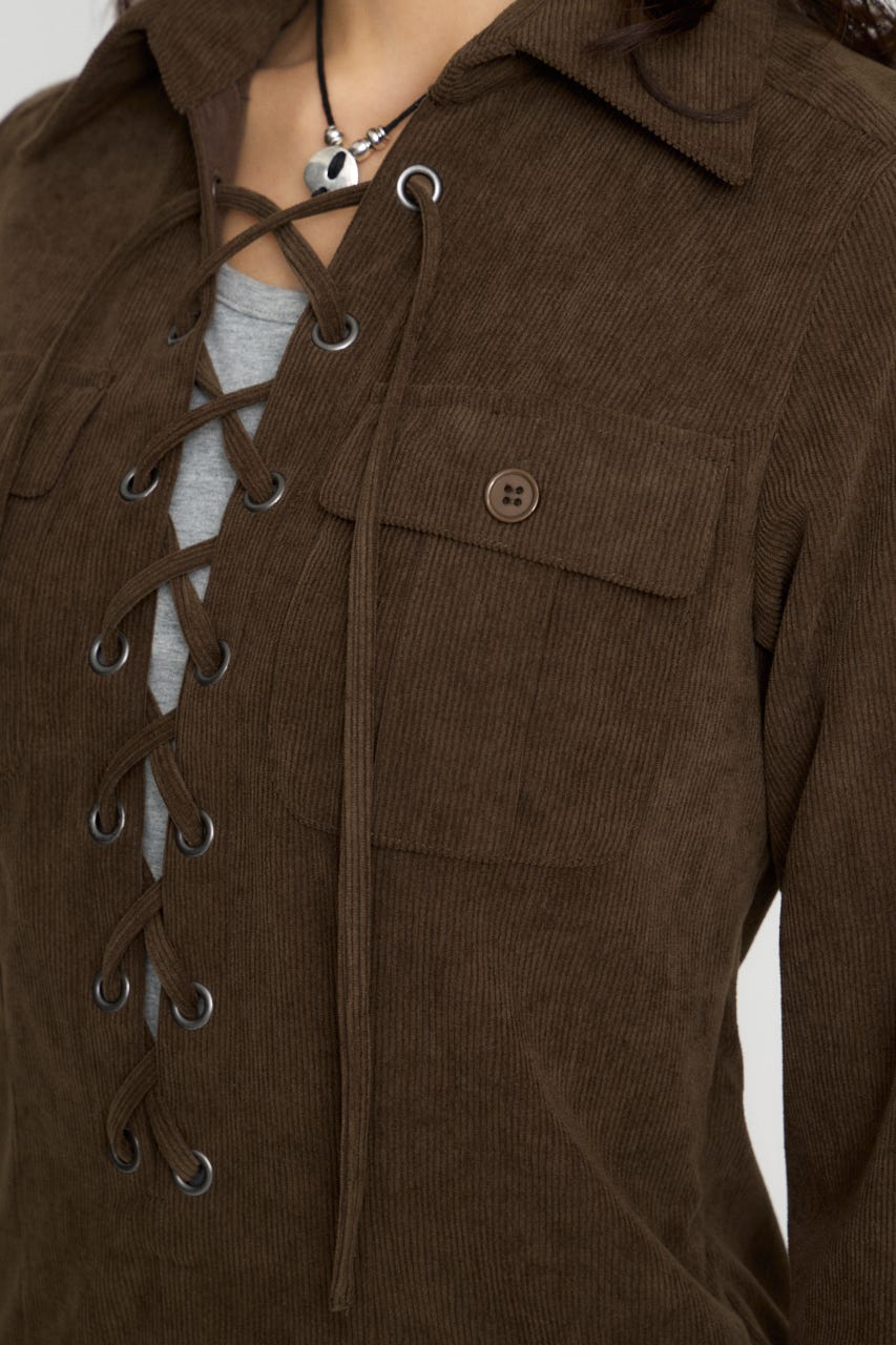 LACE UP CORDUROY ミニワンピース BRN S
