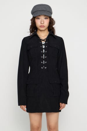 LACE UP CORDUROY ミニワンピース