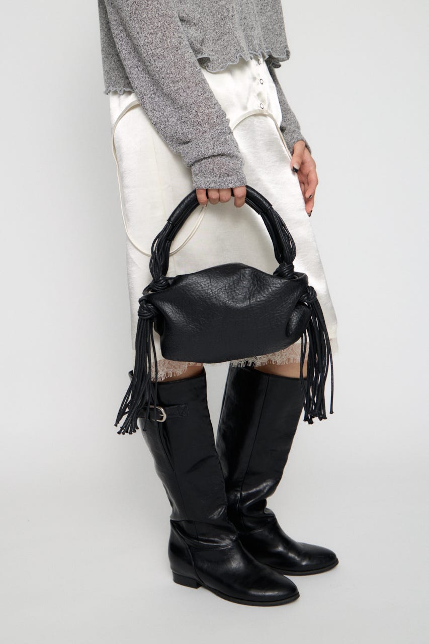 FAUX LEATHER FRINGE バッグ BLK FREE