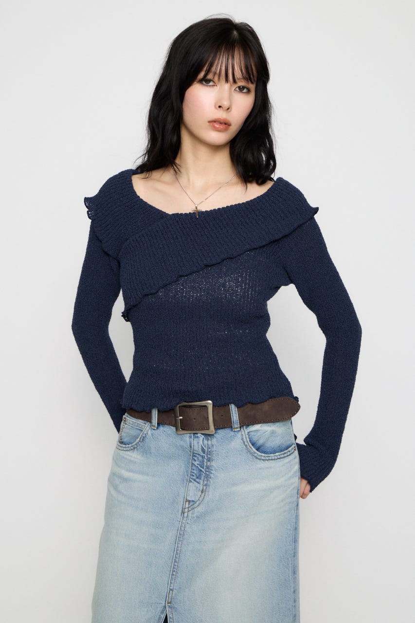 MELLOW OFF SHOULDER ニット NVY FREE
