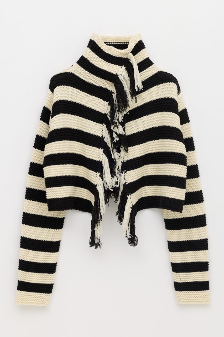 BORDER FRINGE カーディガン BLK FREE