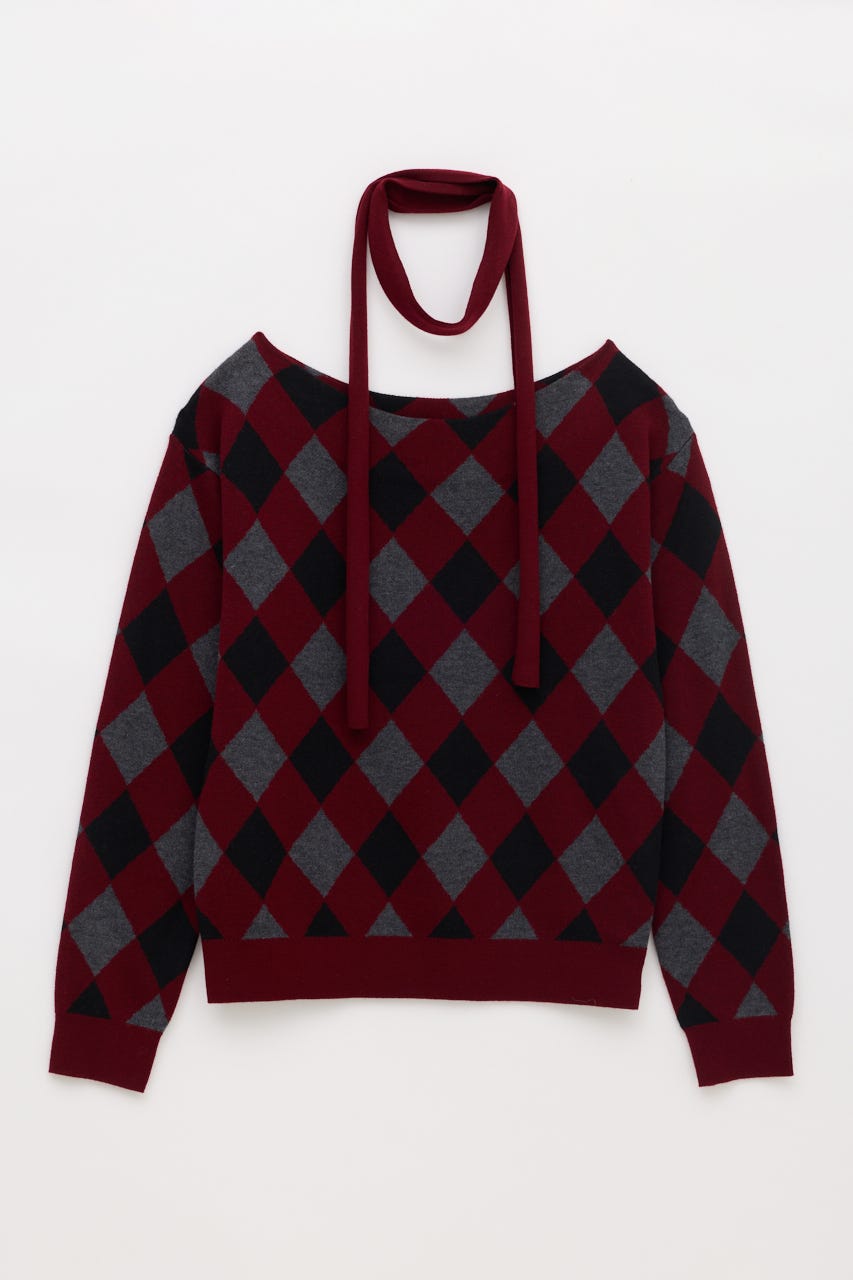 RHOMBUS STOLE SET ニット D/RED FREE