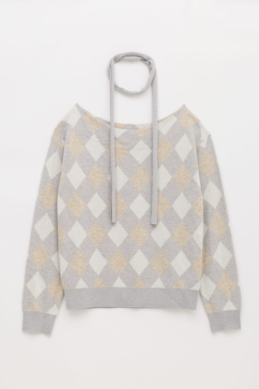 RHOMBUS STOLE SET ニット L/GRY FREE