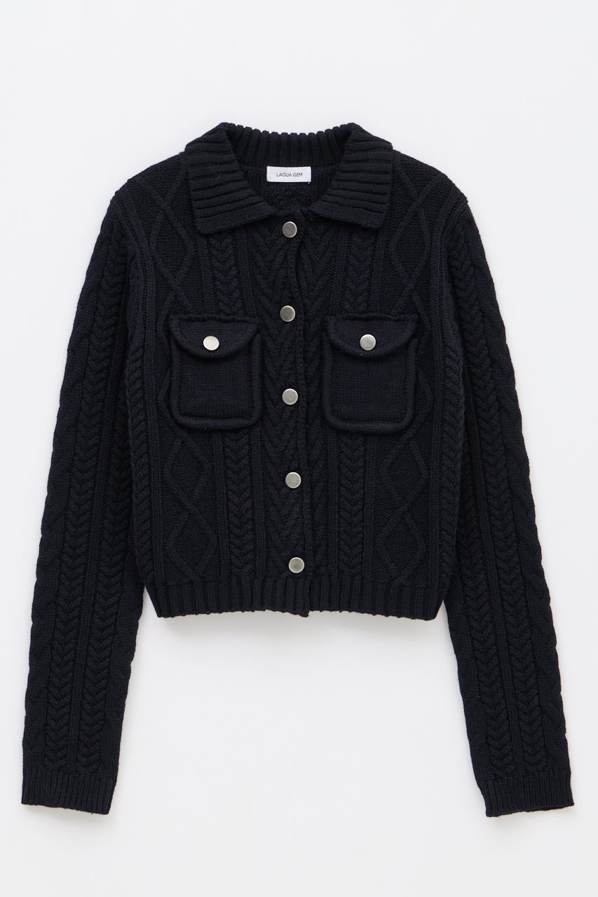 CABLE BUTTON KNIT トップス BLK FREE
