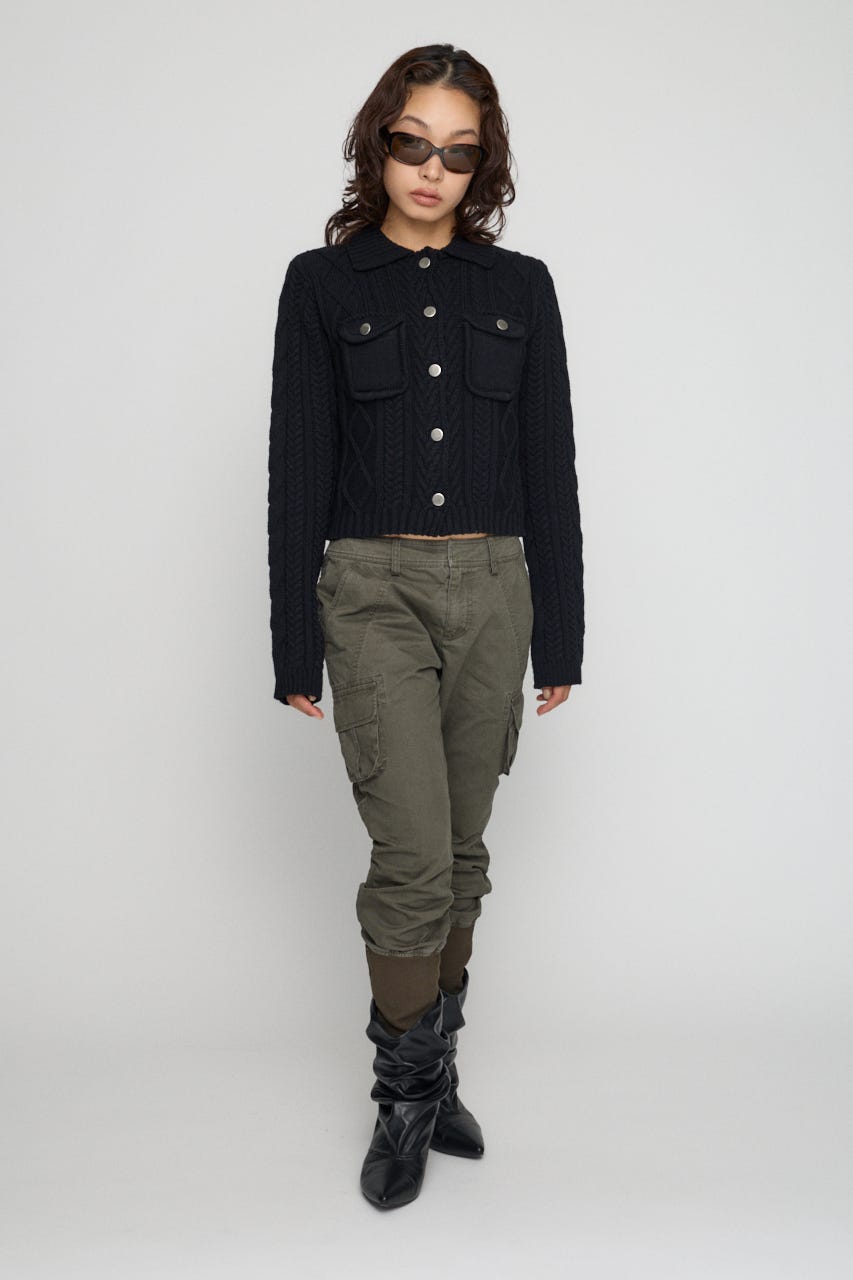 CABLE BUTTON KNIT トップス BLK FREE