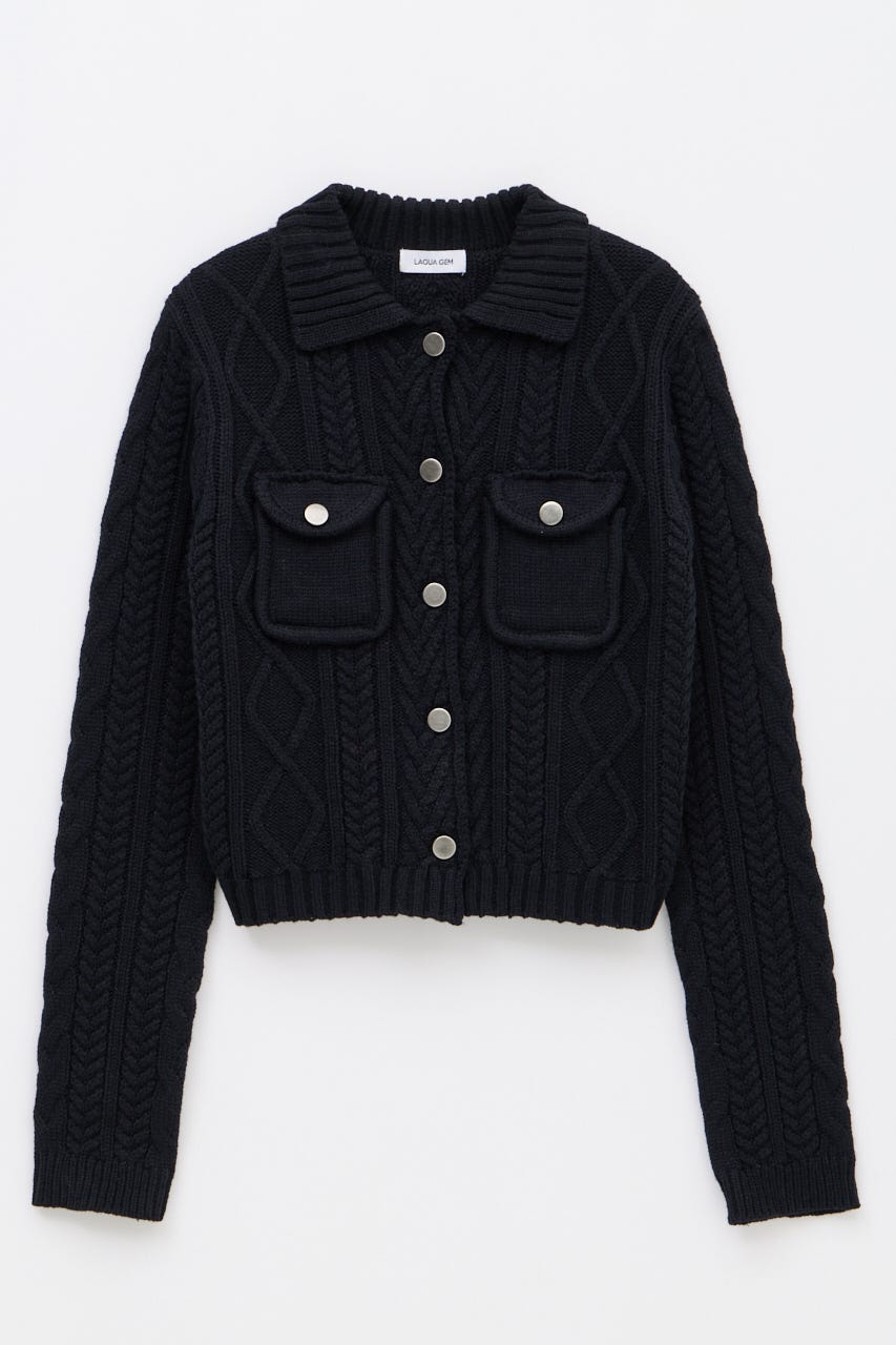 CABLE BUTTON KNIT トップス BLK FREE