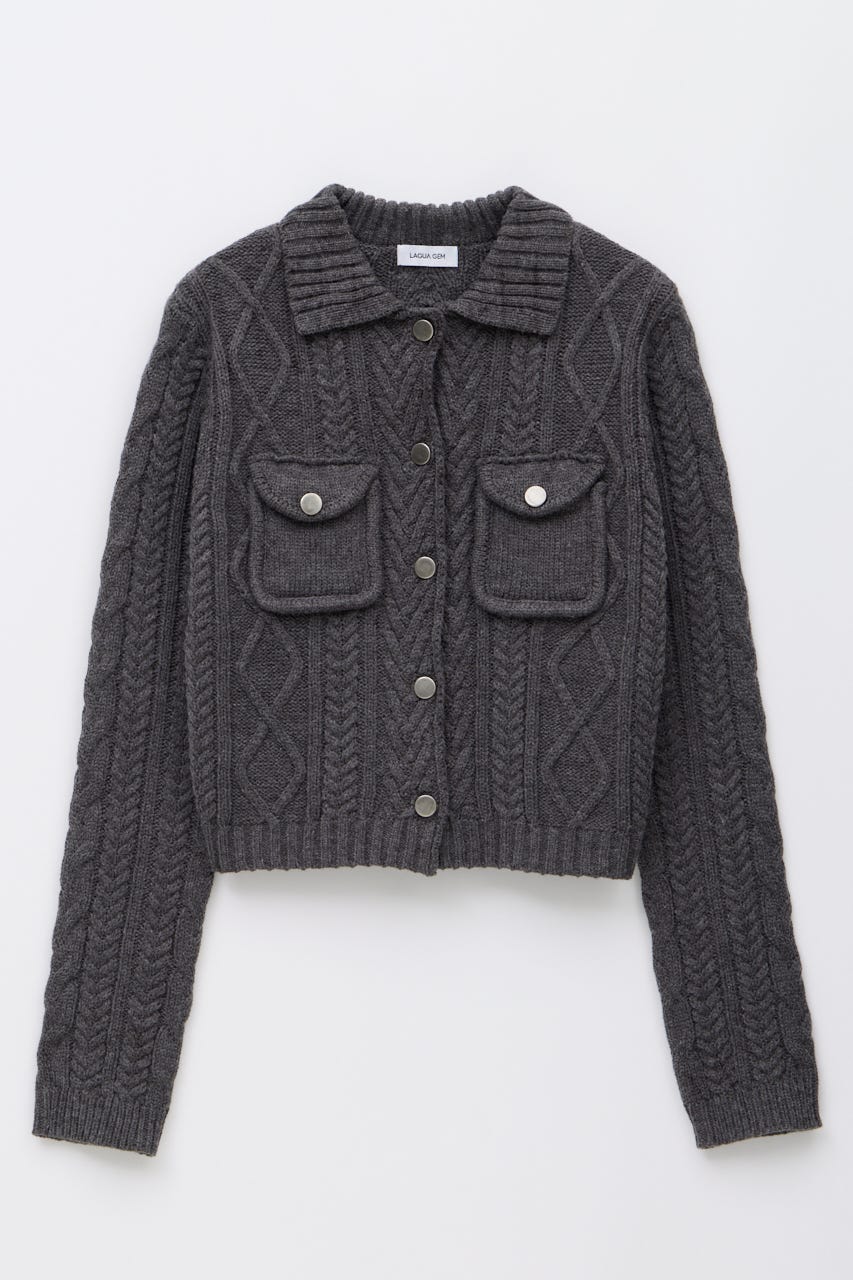 CABLE BUTTON KNIT トップス GRY FREE