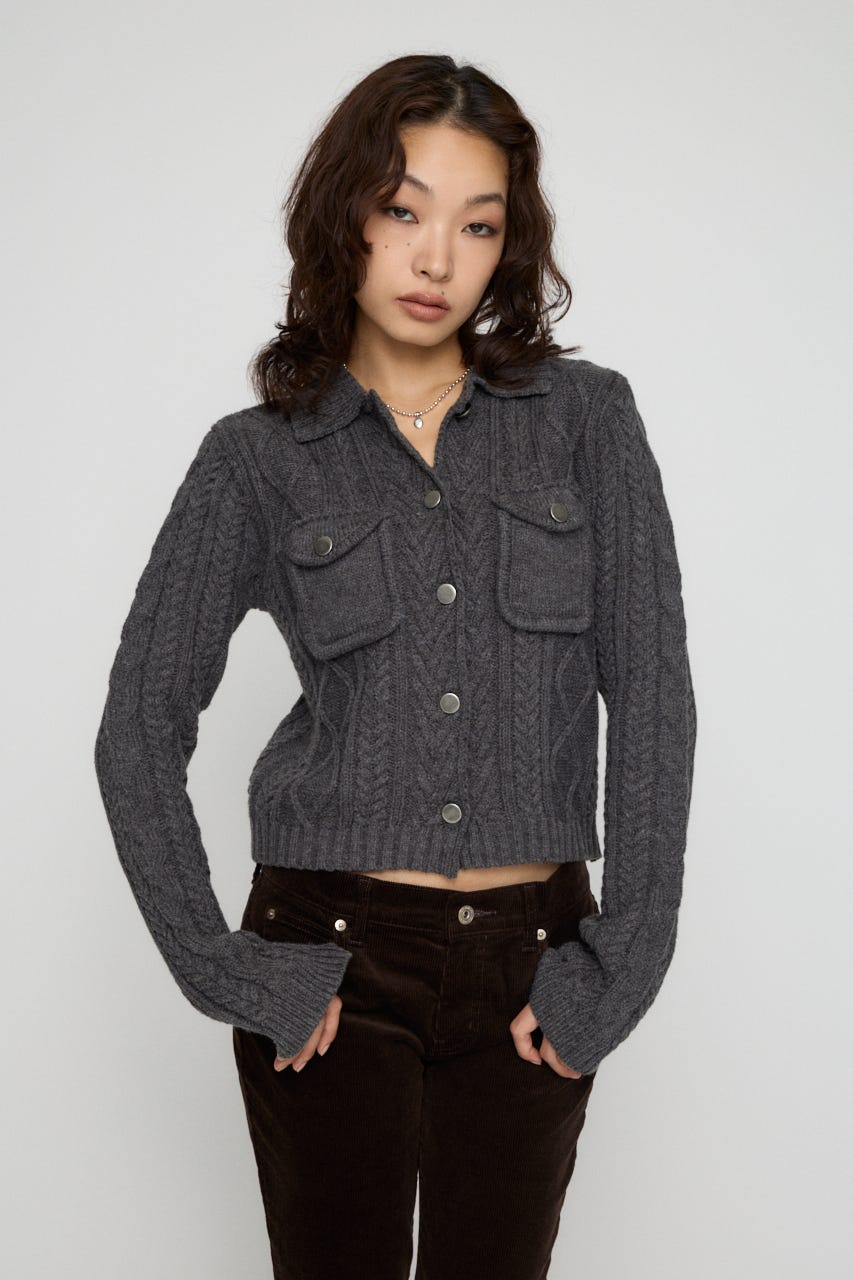 CABLE BUTTON KNIT トップス GRY FREE