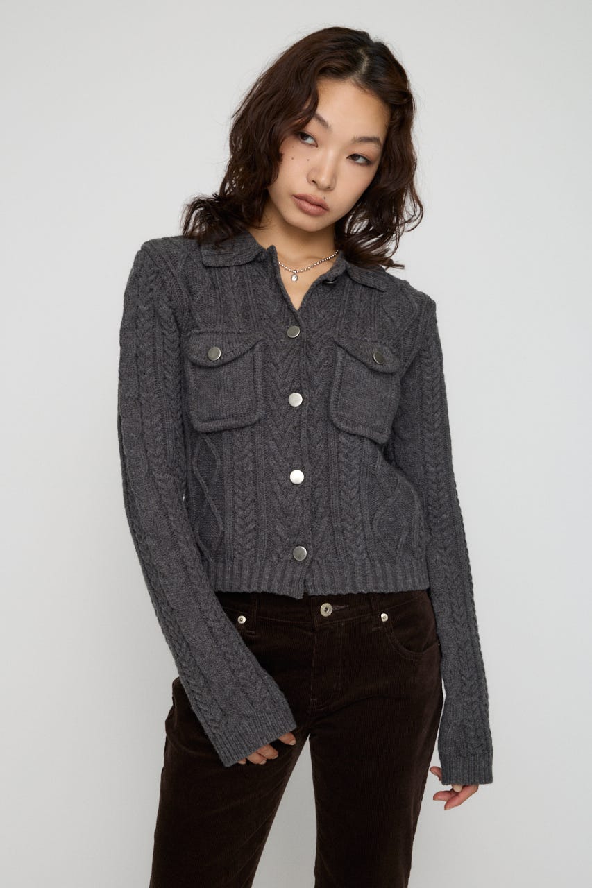 CABLE BUTTON KNIT トップス GRY FREE
