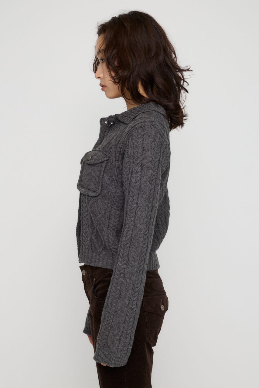 CABLE BUTTON KNIT トップス GRY FREE