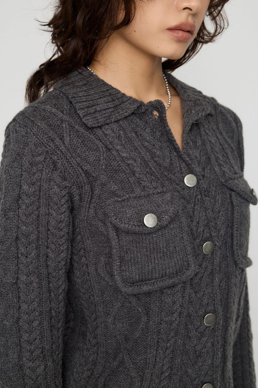 CABLE BUTTON KNIT トップス GRY FREE