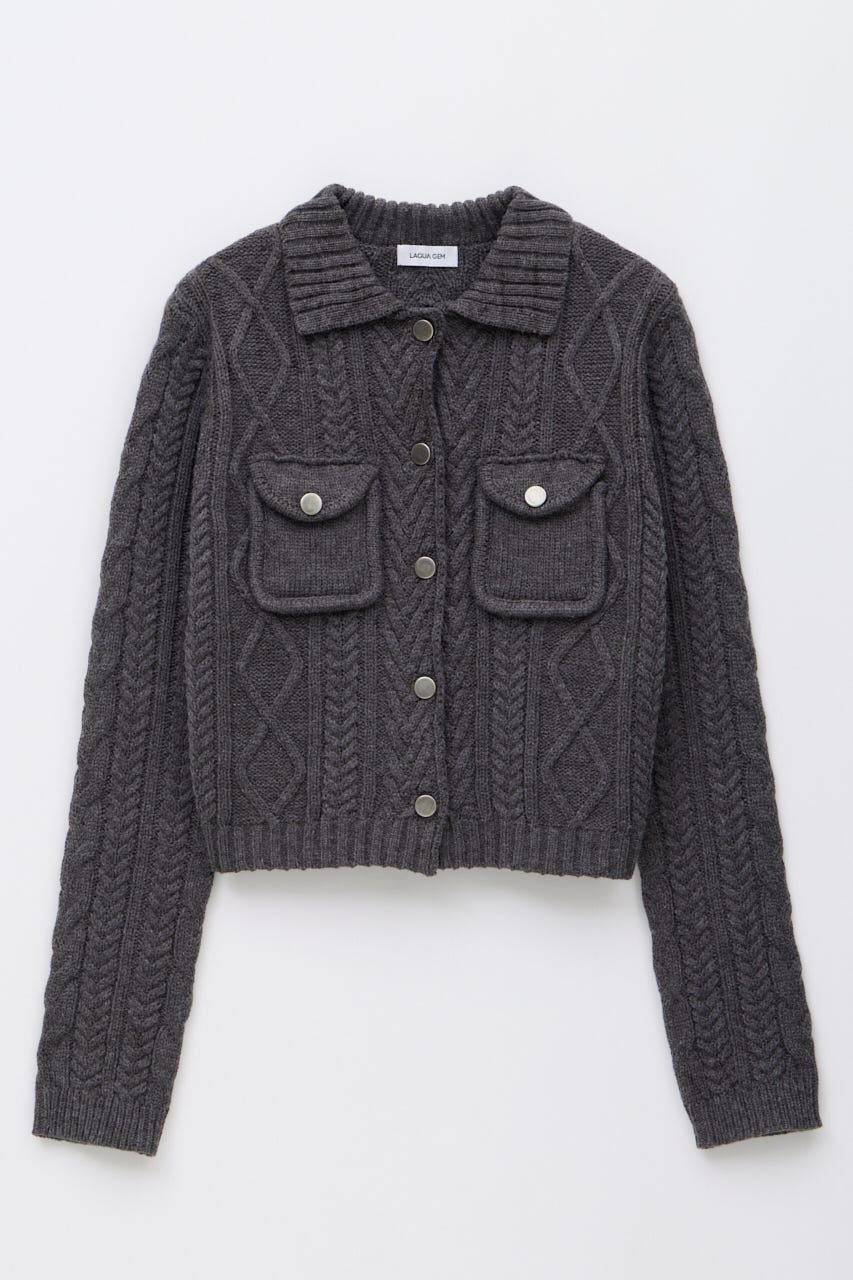 CABLE BUTTON KNIT トップス GRY FREE