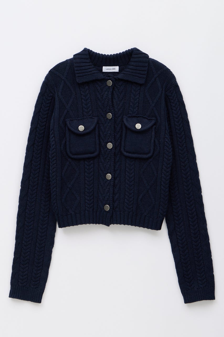 CABLE BUTTON KNIT トップス NVY FREE