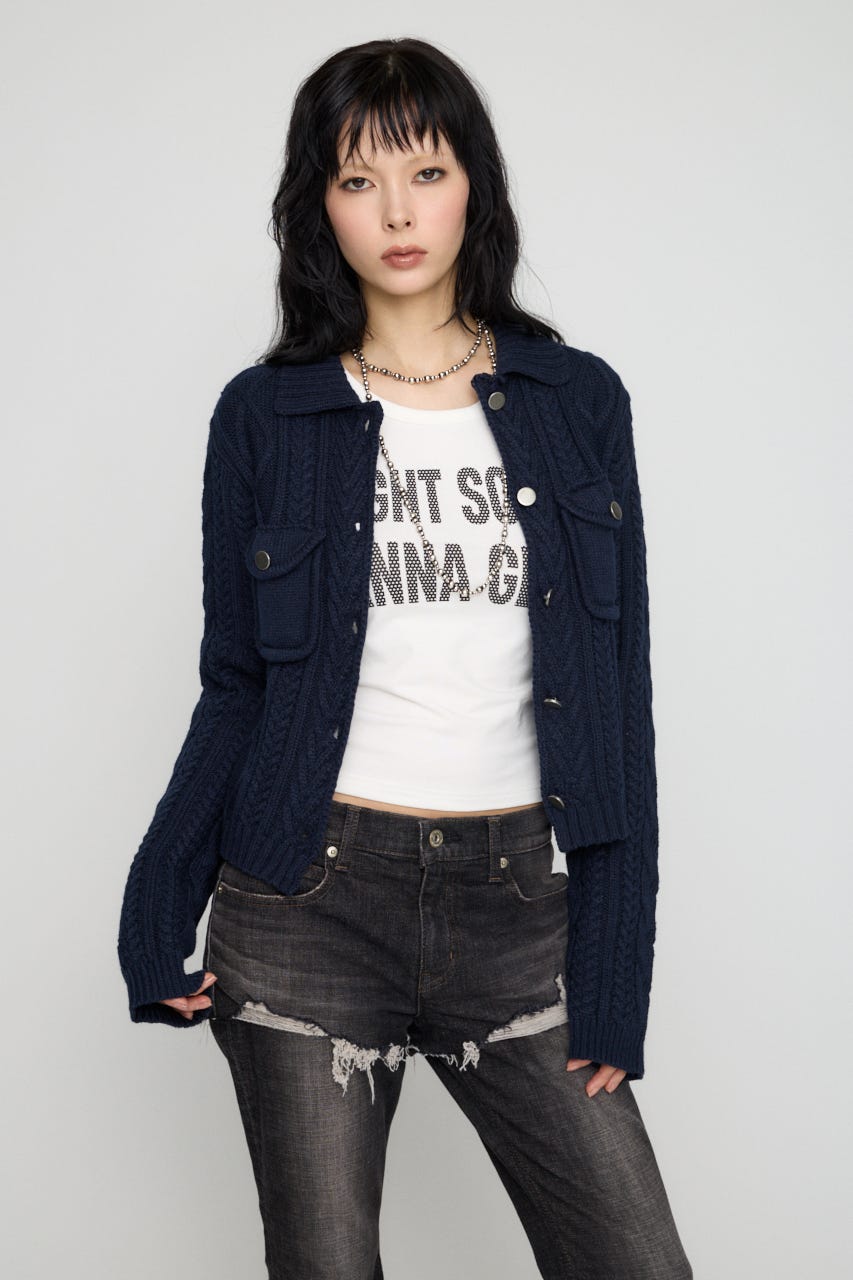 CABLE BUTTON KNIT トップス NVY FREE