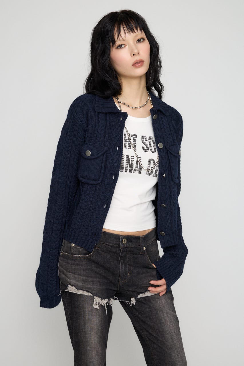 CABLE BUTTON KNIT トップス NVY FREE