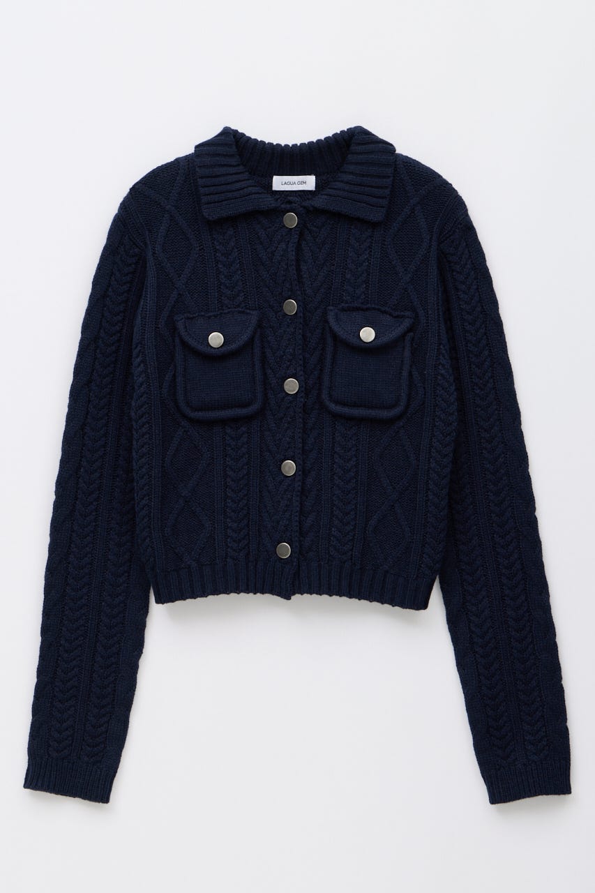CABLE BUTTON KNIT トップス NVY FREE