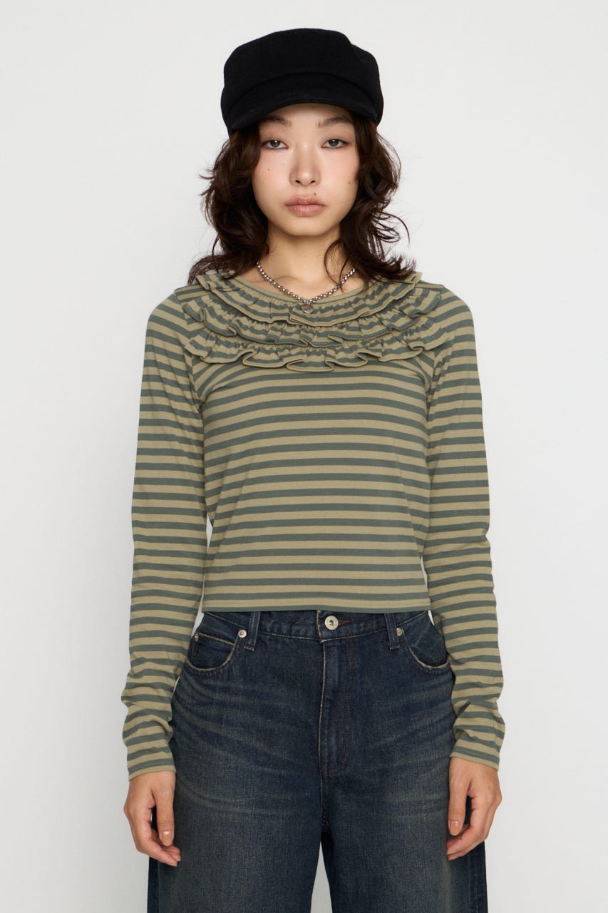 BORDER FRILL CUT トップス BEG FREE