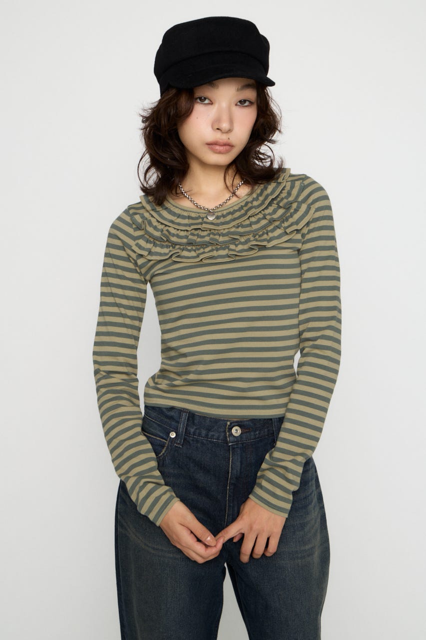 BORDER FRILL CUT トップス BEG FREE