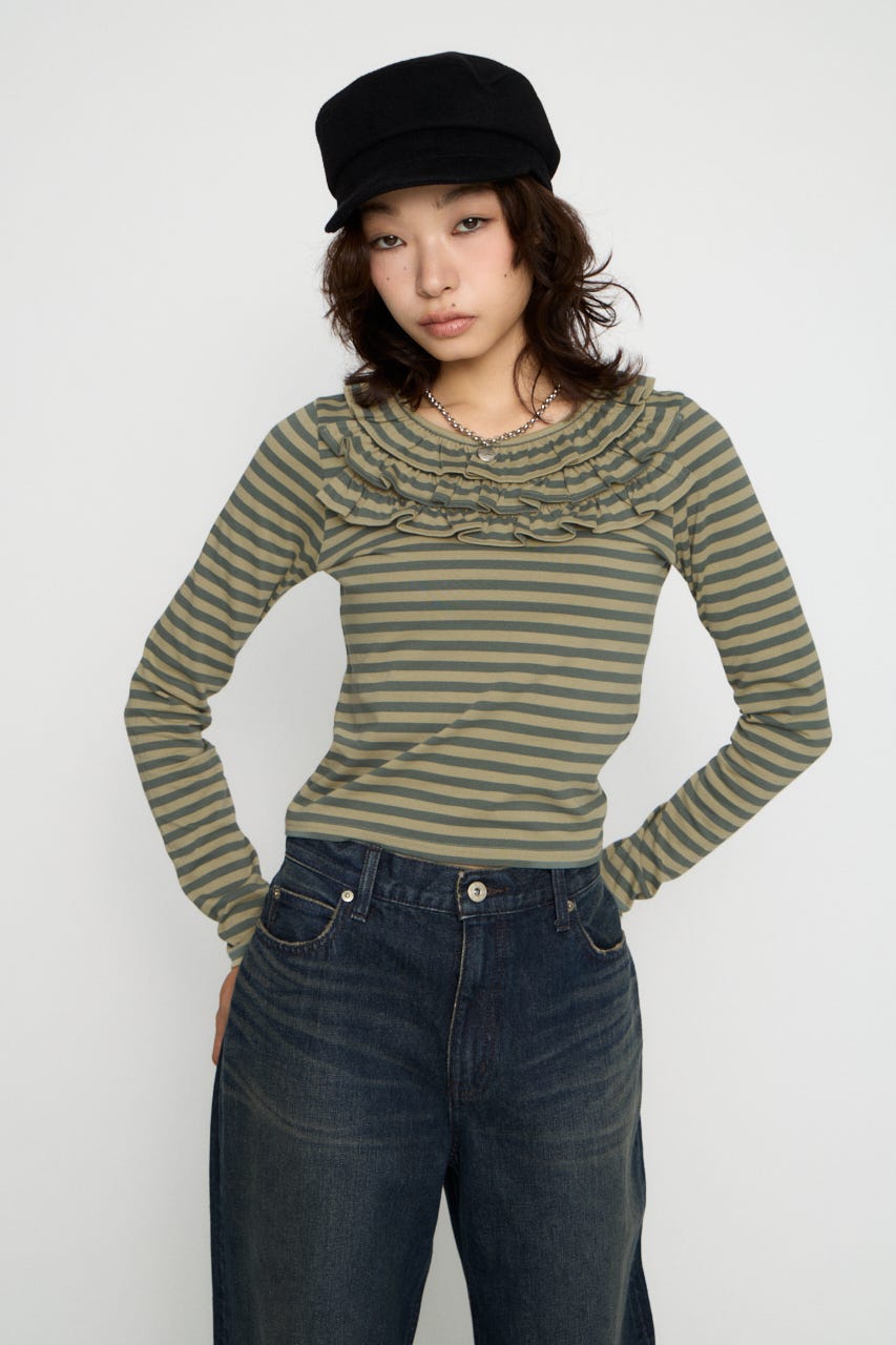 BORDER FRILL CUT トップス BEG FREE