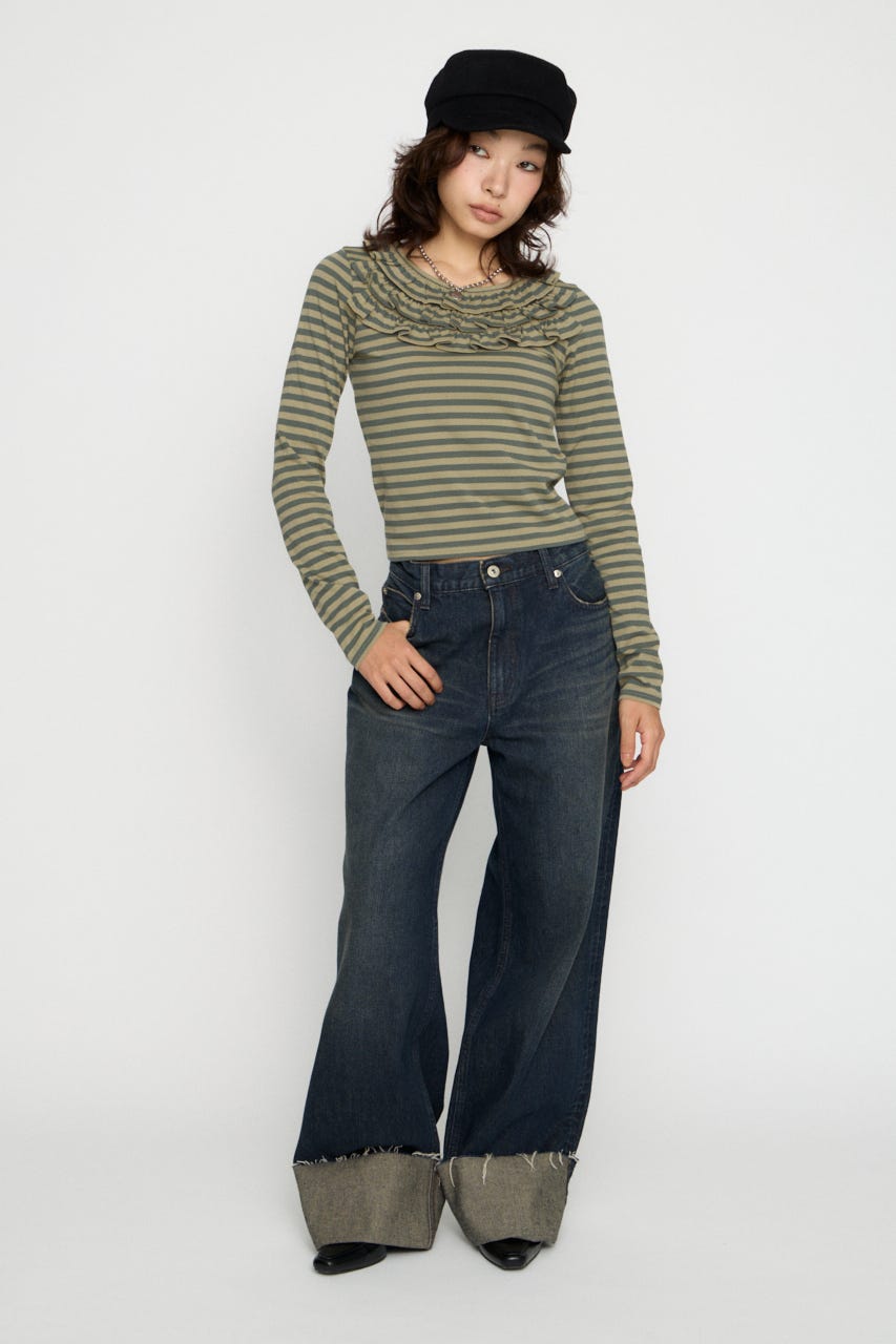BORDER FRILL CUT トップス BEG FREE