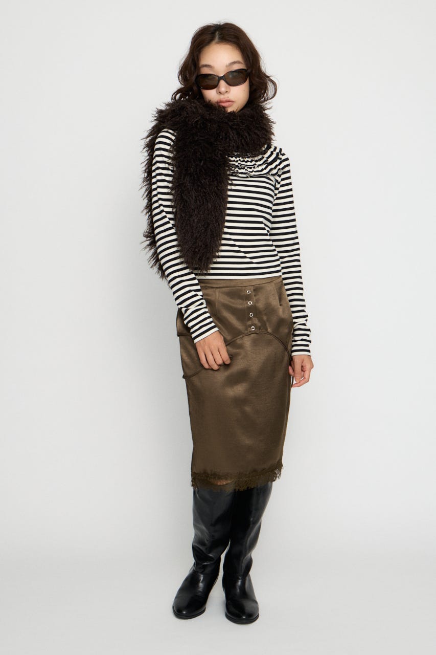 BORDER FRILL CUT トップス BLK FREE
