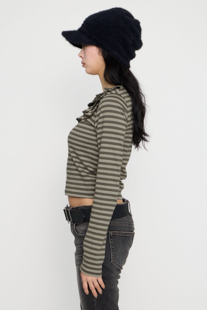 BORDER FRILL CUT トップス GRY FREE