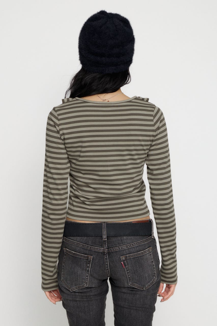 BORDER FRILL CUT トップス GRY FREE