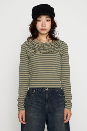 BORDER FRILL CUT トップス