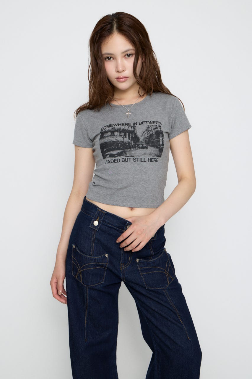 PHOTO PRINT CUT Tシャツ T.GRY FREE