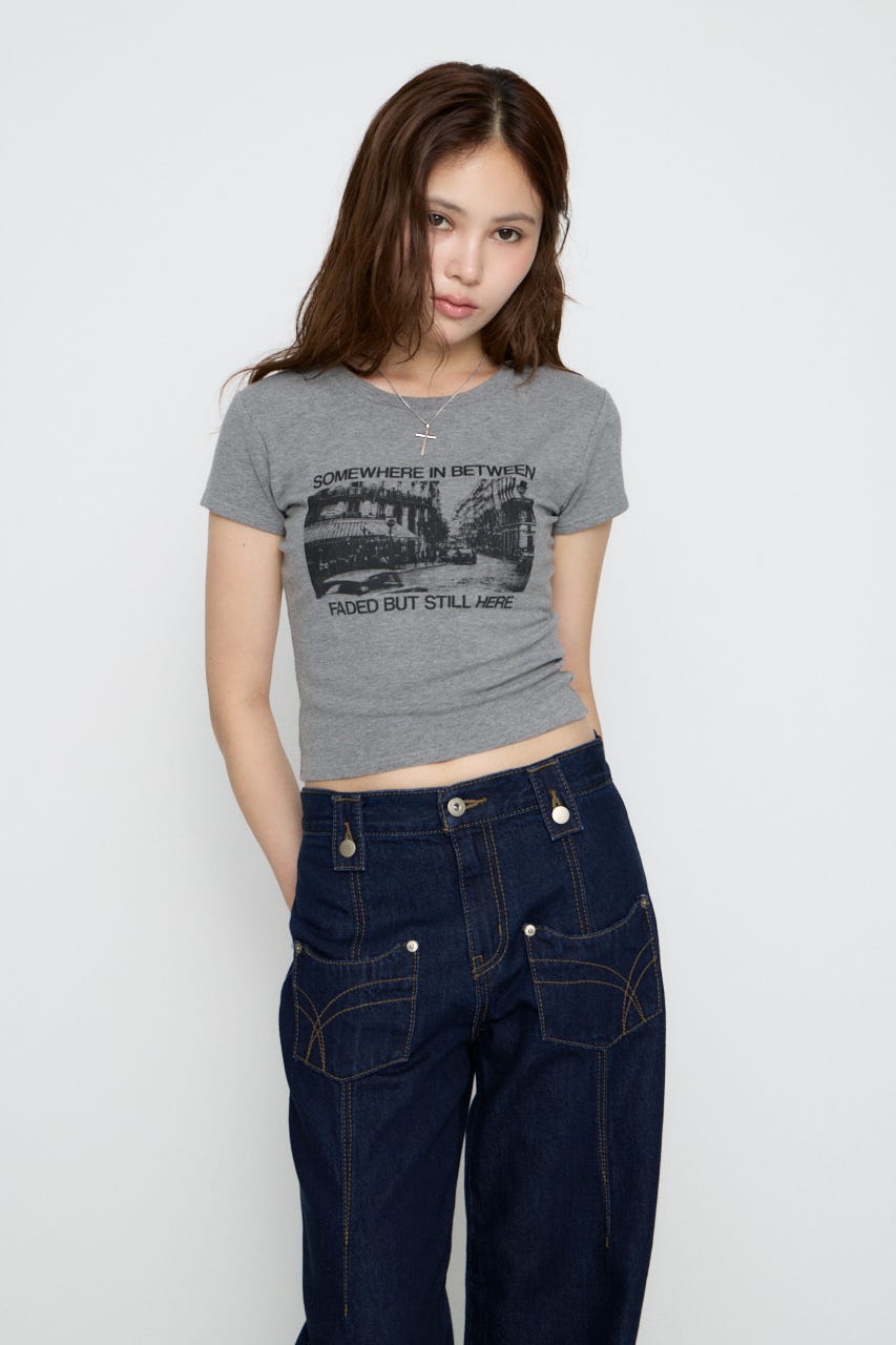 PHOTO PRINT CUT Tシャツ T.GRY FREE