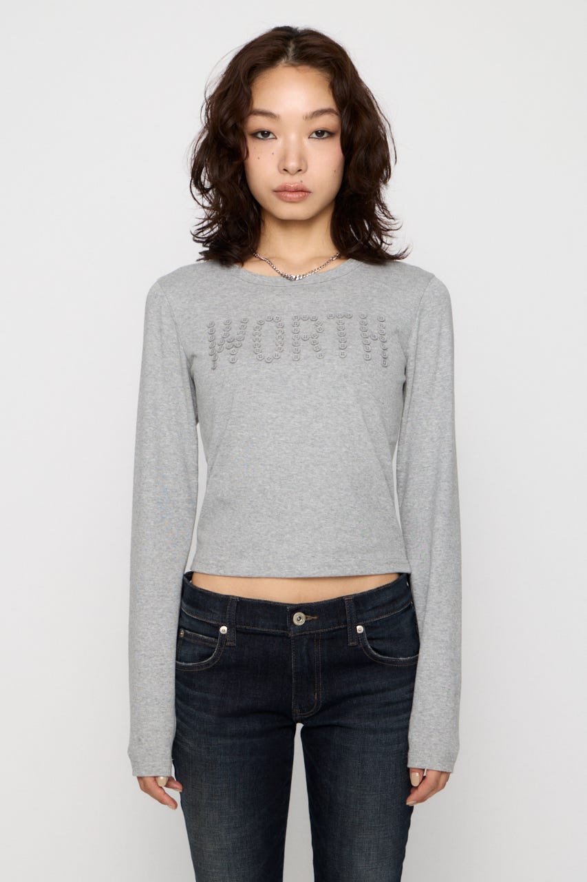 MESSAGE BUTTON  ロングスリーブTシャツ GRY FREE