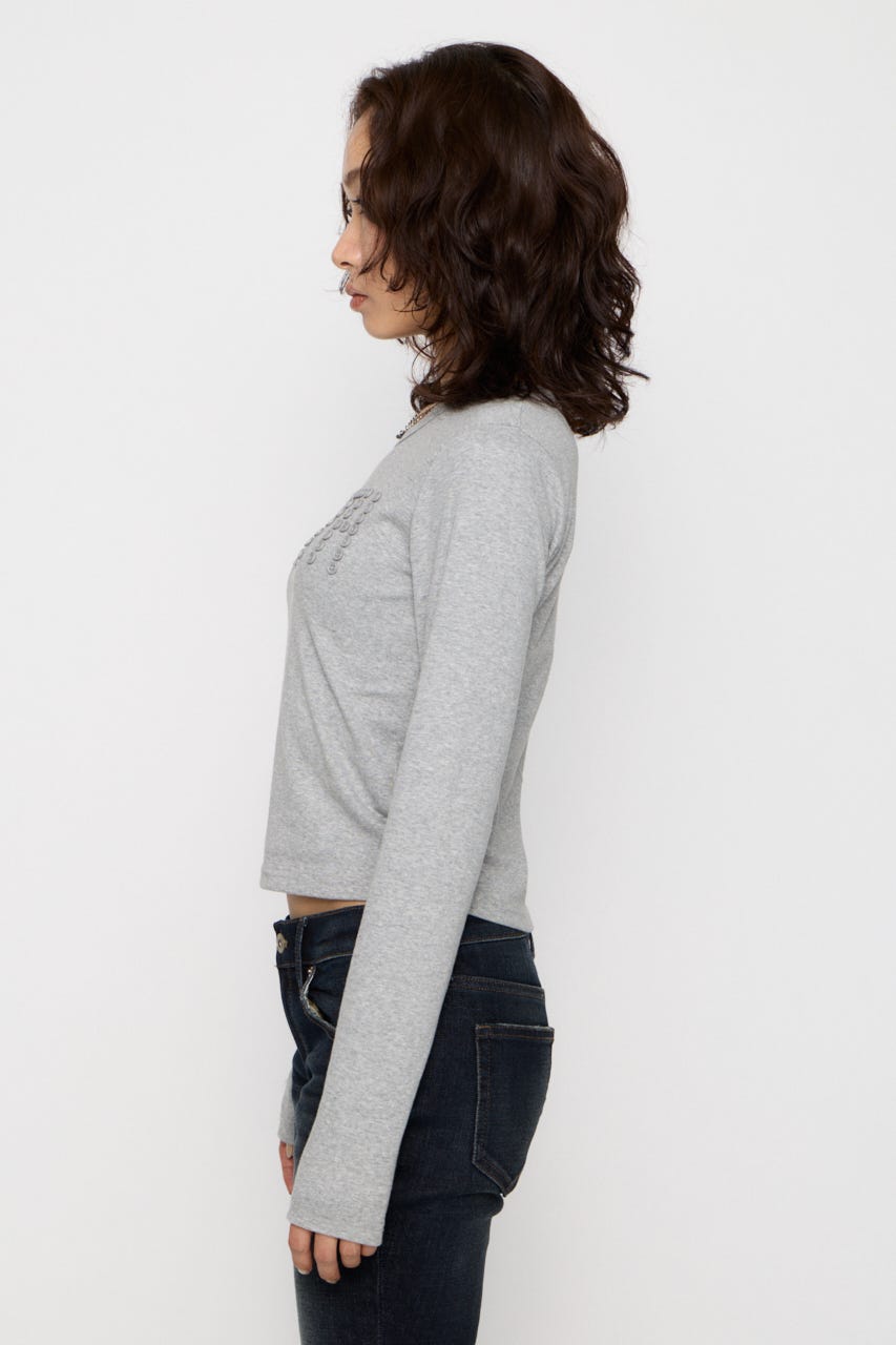 MESSAGE BUTTON  ロングスリーブTシャツ GRY FREE