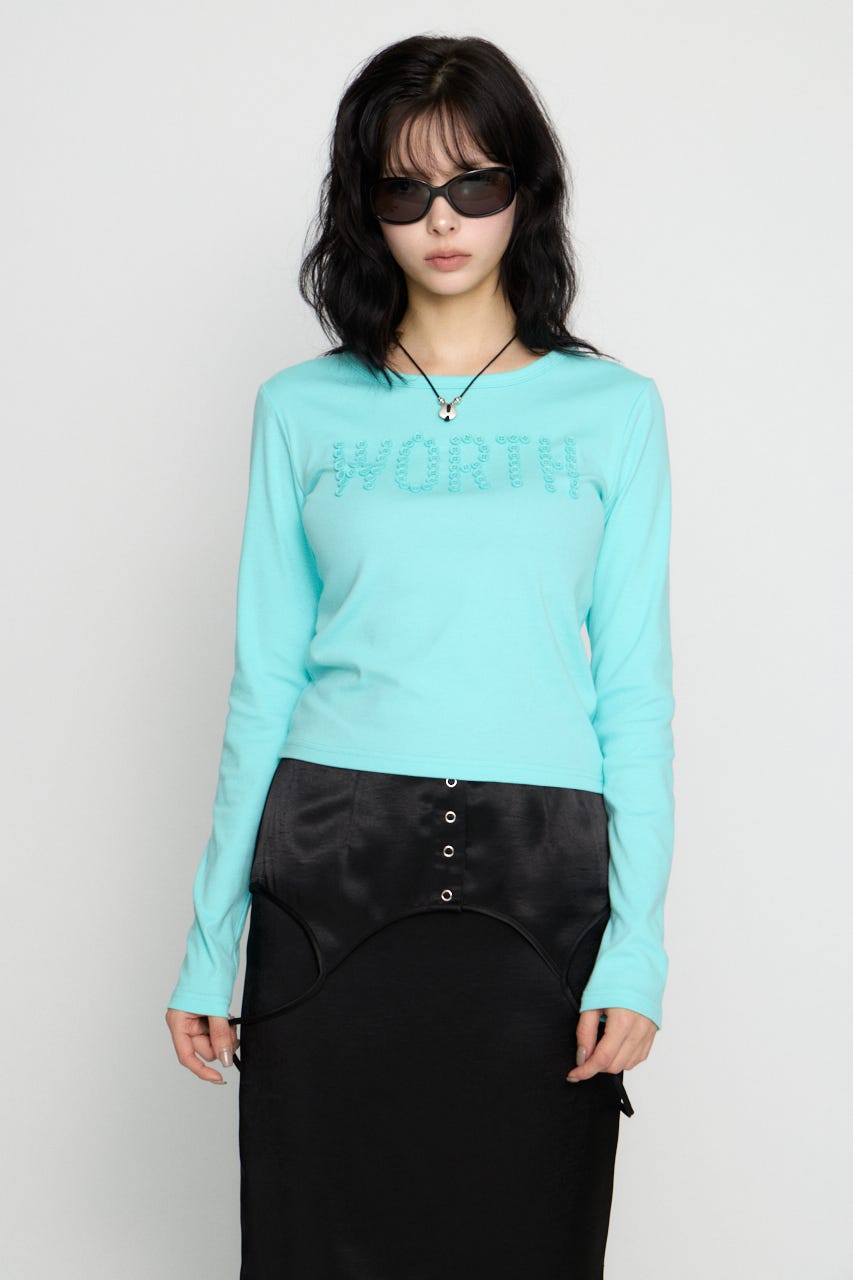 STONE  ロングスリーブカットソー ブルー M LAGUA GEM | MESSAGE BUTTON ロングスリーブTシャツ (Tシャツ