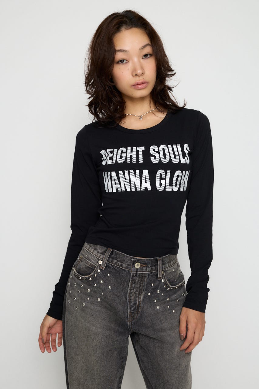 DOT LETTERING PRINT トップス BLK FREE