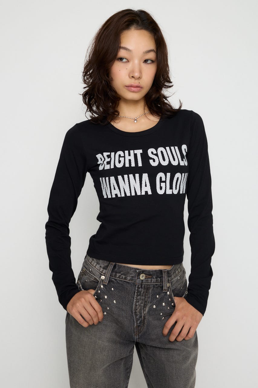 DOT LETTERING PRINT トップス BLK FREE