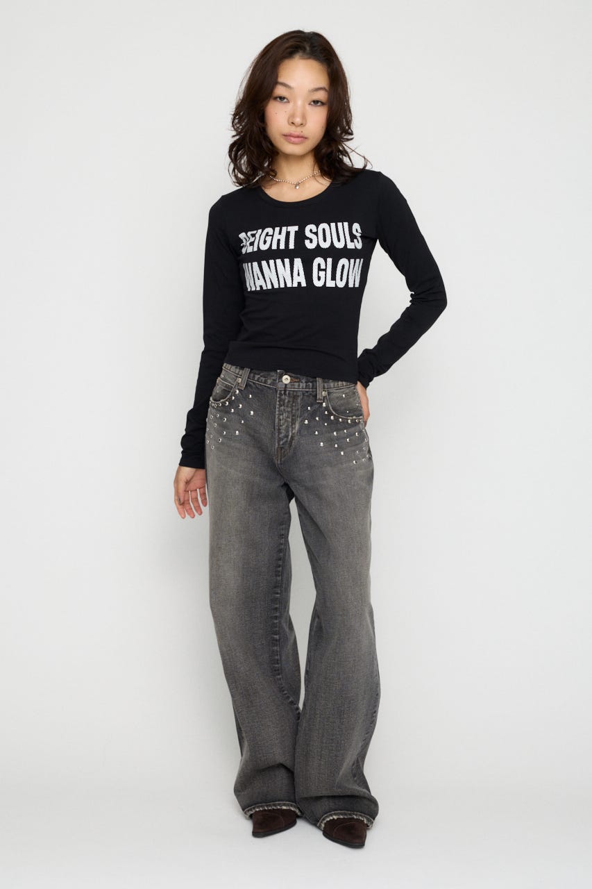 DOT LETTERING PRINT トップス BLK FREE